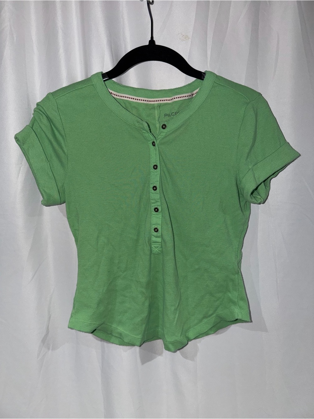 Pilcro Anthropologie Shirt Mint Green Short Rolled Sleeve Henley Baby Tee S